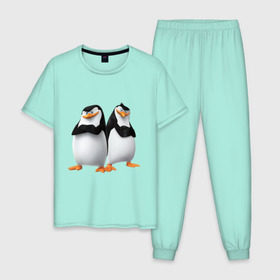 Мужская пижама хлопок с принтом Пингвины Мадагаскара в Курске, 100% хлопок | брюки и футболка прямого кроя, без карманов, на брюках мягкая резинка на поясе и по низу штанин
 | мадагаскар | мультик | пингвины