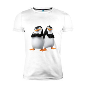 Мужская футболка премиум с принтом Пингвины Мадагаскара в Курске, 92% хлопок, 8% лайкра | приталенный силуэт, круглый вырез ворота, длина до линии бедра, короткий рукав | мадагаскар | мультик | пингвины