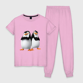 Женская пижама хлопок с принтом Пингвины Мадагаскара в Курске, 100% хлопок | брюки и футболка прямого кроя, без карманов, на брюках мягкая резинка на поясе и по низу штанин | мадагаскар | мультик | пингвины