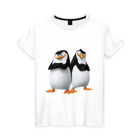 Женская футболка хлопок с принтом Пингвины Мадагаскара в Курске, 100% хлопок | прямой крой, круглый вырез горловины, длина до линии бедер, слегка спущенное плечо | мадагаскар | мультик | пингвины
