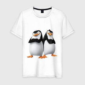 Мужская футболка хлопок с принтом Пингвины Мадагаскара в Курске, 100% хлопок | прямой крой, круглый вырез горловины, длина до линии бедер, слегка спущенное плечо. | Тематика изображения на принте: мадагаскар | мультик | пингвины