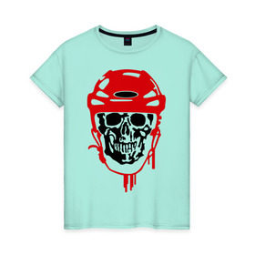 Женская футболка хлопок с принтом Мертвый хоккеист в Курске, 100% хлопок | прямой крой, круглый вырез горловины, длина до линии бедер, слегка спущенное плечо | скелет