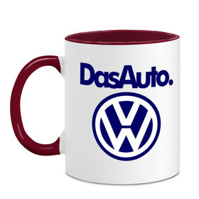 Кружка двухцветная с принтом Volkswagen Das Auto в Курске, керамика | объем — 330 мл, диаметр — 80 мм. Цветная ручка и кайма сверху, в некоторых цветах — вся внутренняя часть | das auto | volkswagen | фольксваген