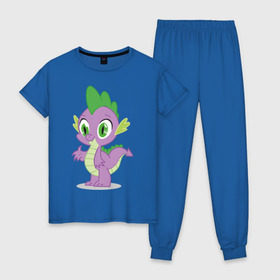 Женская пижама хлопок с принтом Дракон Спайк в Курске, 100% хлопок | брюки и футболка прямого кроя, без карманов, на брюках мягкая резинка на поясе и по низу штанин | my little pony | дракон | мой маленький пони | пони | спайк