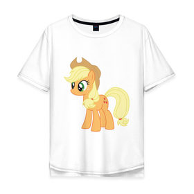 Мужская футболка хлопок Oversize с принтом Пони Эпплджек в Курске, 100% хлопок | свободный крой, круглый ворот, “спинка” длиннее передней части | Тематика изображения на принте: my little pony | мой маленький пони | пони | эпплджек