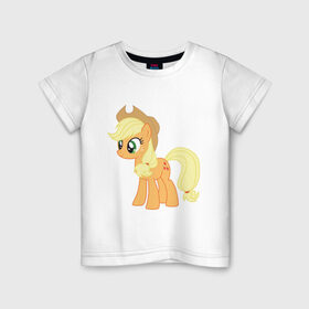 Детская футболка хлопок с принтом Пони Эпплджек в Курске, 100% хлопок | круглый вырез горловины, полуприлегающий силуэт, длина до линии бедер | my little pony | мой маленький пони | пони | эпплджек
