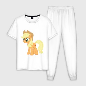 Мужская пижама хлопок с принтом Пони Эпплджек в Курске, 100% хлопок | брюки и футболка прямого кроя, без карманов, на брюках мягкая резинка на поясе и по низу штанин
 | Тематика изображения на принте: my little pony | мой маленький пони | пони | эпплджек