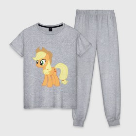 Женская пижама хлопок с принтом Пони Эпплджек в Курске, 100% хлопок | брюки и футболка прямого кроя, без карманов, на брюках мягкая резинка на поясе и по низу штанин | my little pony | мой маленький пони | пони | эпплджек