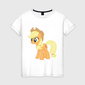 Женская футболка хлопок с принтом Пони Эпплджек в Курске, 100% хлопок | прямой крой, круглый вырез горловины, длина до линии бедер, слегка спущенное плечо | Тематика изображения на принте: my little pony | мой маленький пони | пони | эпплджек