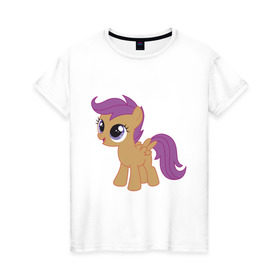 Женская футболка хлопок с принтом Пони Скуталу в Курске, 100% хлопок | прямой крой, круглый вырез горловины, длина до линии бедер, слегка спущенное плечо | my little pony | мой маленький пони | пони | скуталу