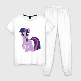 Женская пижама хлопок с принтом Пони Сумеречная Искорка в Курске, 100% хлопок | брюки и футболка прямого кроя, без карманов, на брюках мягкая резинка на поясе и по низу штанин | my little pony | искорка | мой маленький пони | пони | сумеречная