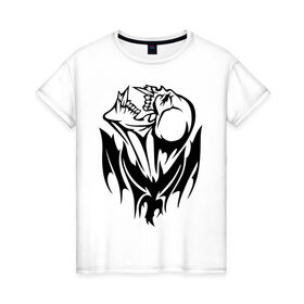 Женская футболка хлопок с принтом Крылатая смерть в Курске, 100% хлопок | прямой крой, круглый вырез горловины, длина до линии бедер, слегка спущенное плечо | демон | крылатая | череп