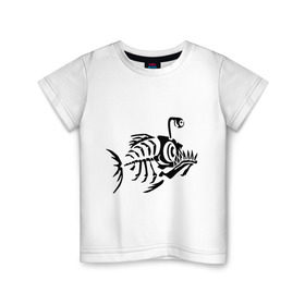 Детская футболка хлопок с принтом Скелет глубоководной рыбы в Курске, 100% хлопок | круглый вырез горловины, полуприлегающий силуэт, длина до линии бедер | Тематика изображения на принте: скелет