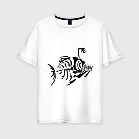 Женская футболка хлопок Oversize с принтом Скелет глубоководной рыбы в Курске, 100% хлопок | свободный крой, круглый ворот, спущенный рукав, длина до линии бедер
 | скелет