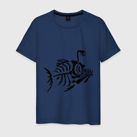 Мужская футболка хлопок с принтом Скелет глубоководной рыбы в Курске, 100% хлопок | прямой крой, круглый вырез горловины, длина до линии бедер, слегка спущенное плечо. | скелет