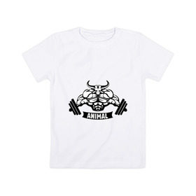 Детская футболка хлопок с принтом Bodybuilder bull в Курске, 100% хлопок | круглый вырез горловины, полуприлегающий силуэт, длина до линии бедер | animal