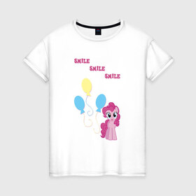 Женская футболка хлопок с принтом Pinkie Pie в Курске, 100% хлопок | прямой крой, круглый вырез горловины, длина до линии бедер, слегка спущенное плечо | 