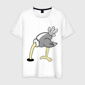 Мужская футболка хлопок с принтом Страус в Курске, 100% хлопок | прямой крой, круглый вырез горловины, длина до линии бедер, слегка спущенное плечо. | пара | страус