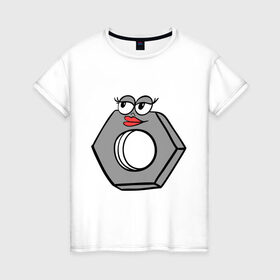 Женская футболка хлопок с принтом Гайка в Курске, 100% хлопок | прямой крой, круглый вырез горловины, длина до линии бедер, слегка спущенное плечо | гайка | любовь | пара