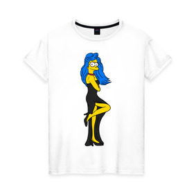 Женская футболка хлопок с принтом Миссис Симпсон в Курске, 100% хлопок | прямой крой, круглый вырез горловины, длина до линии бедер, слегка спущенное плечо | simpson | костюм | любовь | мардж | миссис симпсон | семья | симпсон