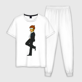 Мужская пижама хлопок с принтом Мистер Симпсон в Курске, 100% хлопок | брюки и футболка прямого кроя, без карманов, на брюках мягкая резинка на поясе и по низу штанин
 | Тематика изображения на принте: гомер