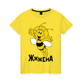 Женская футболка хлопок с принтом Жена в Курске, 100% хлопок | прямой крой, круглый вырез горловины, длина до линии бедер, слегка спущенное плечо | жена | любовь | майя | пчелка | семья