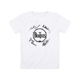 Детская футболка хлопок с принтом Beatles (автографы) в Курске, 100% хлопок | круглый вырез горловины, полуприлегающий силуэт, длина до линии бедер | битлз
