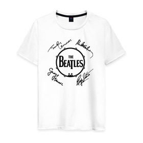 Мужская футболка хлопок с принтом Beatles (автографы) в Курске, 100% хлопок | прямой крой, круглый вырез горловины, длина до линии бедер, слегка спущенное плечо. | Тематика изображения на принте: битлз