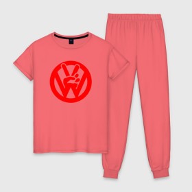 Женская пижама хлопок с принтом vw peace в Курске, 100% хлопок | брюки и футболка прямого кроя, без карманов, на брюках мягкая резинка на поясе и по низу штанин | 