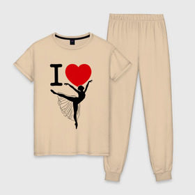 Женская пижама хлопок с принтом Я люблю балет в Курске, 100% хлопок | брюки и футболка прямого кроя, без карманов, на брюках мягкая резинка на поясе и по низу штанин | Тематика изображения на принте: 