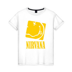 Женская футболка хлопок с принтом Nirvana в Курске, 100% хлопок | прямой крой, круглый вырез горловины, длина до линии бедер, слегка спущенное плечо | 