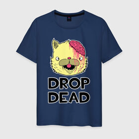 Мужская футболка хлопок с принтом Drop Dead Cat в Курске, 100% хлопок | прямой крой, круглый вырез горловины, длина до линии бедер, слегка спущенное плечо. | Тематика изображения на принте: 