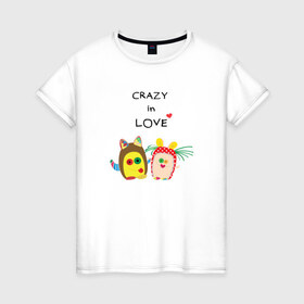 Женская футболка хлопок с принтом Crazy in Love в Курске, 100% хлопок | прямой крой, круглый вырез горловины, длина до линии бедер, слегка спущенное плечо | 