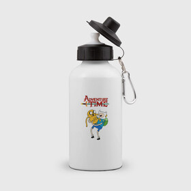 Бутылка спортивная с принтом Adventure Time Fin and Jake в Курске, металл | емкость — 500 мл, в комплекте две пластиковые крышки и карабин для крепления | 