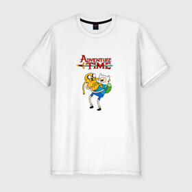 Мужская футболка премиум с принтом Adventure Time Fin and Jake в Курске, 92% хлопок, 8% лайкра | приталенный силуэт, круглый вырез ворота, длина до линии бедра, короткий рукав | Тематика изображения на принте: 