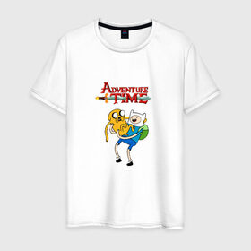 Мужская футболка хлопок с принтом Adventure Time Fin and Jake в Курске, 100% хлопок | прямой крой, круглый вырез горловины, длина до линии бедер, слегка спущенное плечо. | Тематика изображения на принте: 