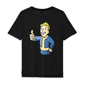 Мужская футболка хлопок Oversize с принтом Fallout vault boy в Курске, 100% хлопок | свободный крой, круглый ворот, “спинка” длиннее передней части | 