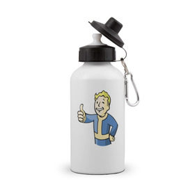 Бутылка спортивная с принтом Fallout vault boy в Курске, металл | емкость — 500 мл, в комплекте две пластиковые крышки и карабин для крепления | Тематика изображения на принте: 