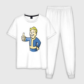 Мужская пижама хлопок с принтом Fallout vault boy в Курске, 100% хлопок | брюки и футболка прямого кроя, без карманов, на брюках мягкая резинка на поясе и по низу штанин
 | Тематика изображения на принте: 