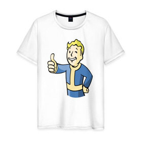 Мужская футболка хлопок с принтом Fallout vault boy в Курске, 100% хлопок | прямой крой, круглый вырез горловины, длина до линии бедер, слегка спущенное плечо. | 