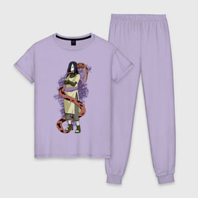 Женская пижама хлопок с принтом Орочимару в Курске, 100% хлопок | брюки и футболка прямого кроя, без карманов, на брюках мягкая резинка на поясе и по низу штанин | дзютсу | змея | орочимару