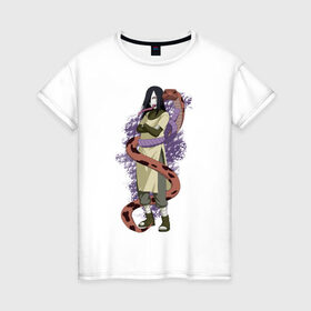 Женская футболка хлопок с принтом Орочимару в Курске, 100% хлопок | прямой крой, круглый вырез горловины, длина до линии бедер, слегка спущенное плечо | дзютсу | змея | орочимару
