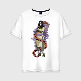 Женская футболка хлопок Oversize с принтом Орочимару в Курске, 100% хлопок | свободный крой, круглый ворот, спущенный рукав, длина до линии бедер
 | дзютсу | змея | орочимару