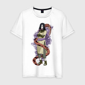 Мужская футболка хлопок с принтом Орочимару в Курске, 100% хлопок | прямой крой, круглый вырез горловины, длина до линии бедер, слегка спущенное плечо. | дзютсу | змея | орочимару