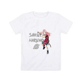 Детская футболка хлопок с принтом Сакура Харуно в Курске, 100% хлопок | круглый вырез горловины, полуприлегающий силуэт, длина до линии бедер | sakura | дзютсу | сакура
