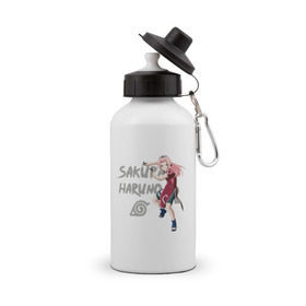 Бутылка спортивная с принтом Сакура Харуно в Курске, металл | емкость — 500 мл, в комплекте две пластиковые крышки и карабин для крепления | sakura | дзютсу | сакура