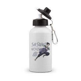 Бутылка спортивная с принтом Саске Учиха в Курске, металл | емкость — 500 мл, в комплекте две пластиковые крышки и карабин для крепления | sasuke | дзютсу | катана | саске | учиха | шаринган