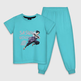 Детская пижама хлопок с принтом Саске Учиха в Курске, 100% хлопок |  брюки и футболка прямого кроя, без карманов, на брюках мягкая резинка на поясе и по низу штанин
 | sasuke | дзютсу | катана | саске | учиха | шаринган
