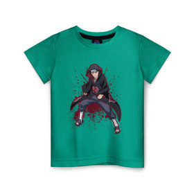 Детская футболка хлопок с принтом Учиха в Курске, 100% хлопок | круглый вырез горловины, полуприлегающий силуэт, длина до линии бедер | Тематика изображения на принте: дзютсу | итачи | кровь | шаринган