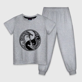Детская пижама хлопок с принтом Два дракона Инь Янь в Курске, 100% хлопок |  брюки и футболка прямого кроя, без карманов, на брюках мягкая резинка на поясе и по низу штанин
 | дракон | инь | ян